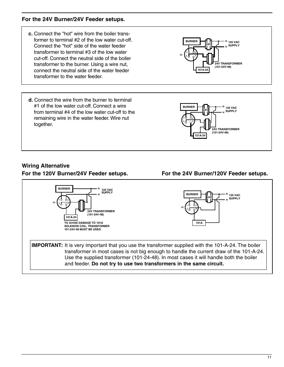 For the 24v burner/24v feeder setups | Xylem MM 201H Series 67 and 767 Low Water Cut-Offs For Steam Boilers User Manual | Page 11 / 12