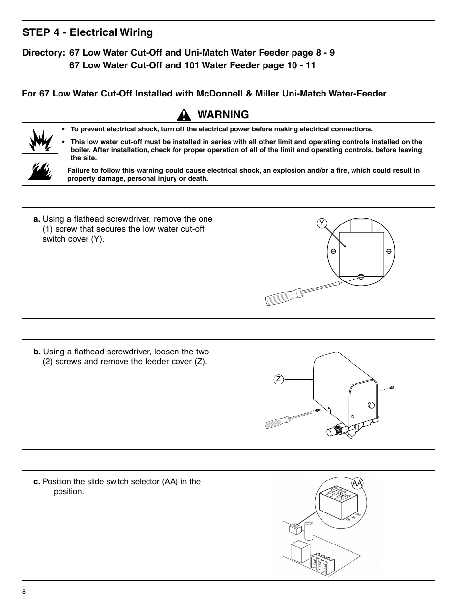 Step 4 - electrical wiring, Warning | Xylem MM 201H Series 67 and 767 Low Water Cut-Offs For Steam Boilers User Manual | Page 8 / 12