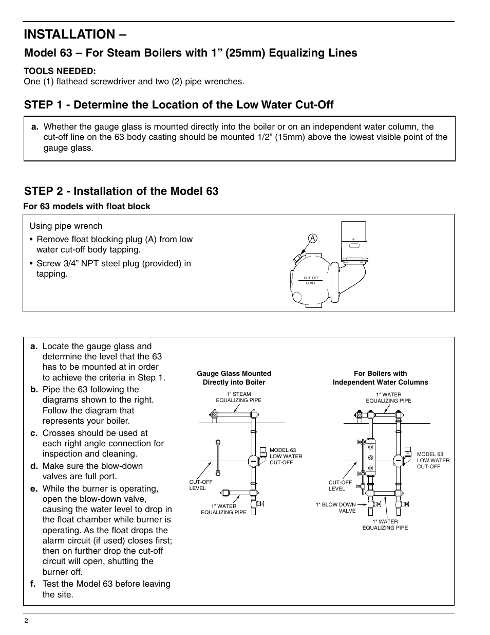 Installation | Xylem MM 206F Series 63 Low Water Cut-Off User Manual | Page 2 / 8