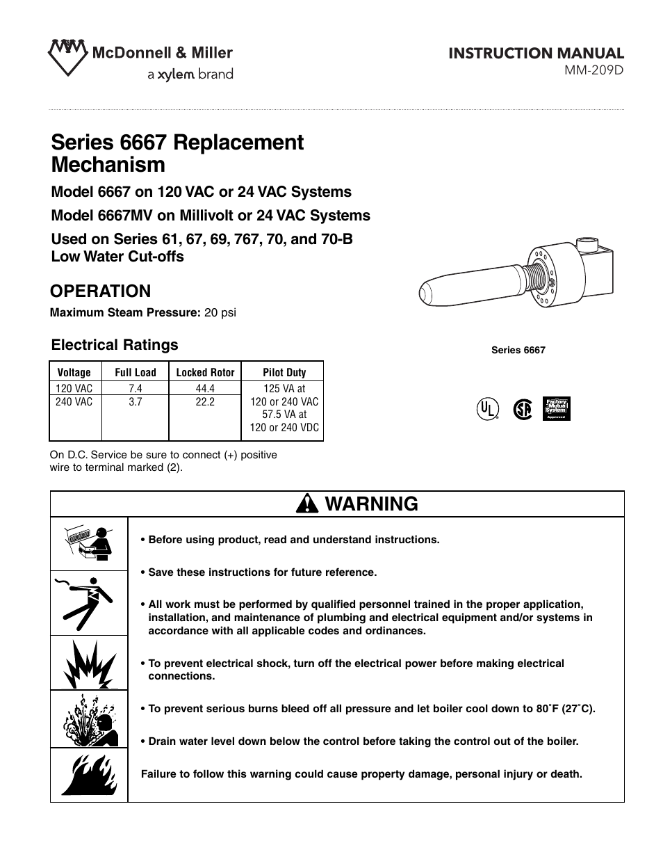 Xylem MM 209D Series 6667 Replacement Mechanism User Manual | 4 pages