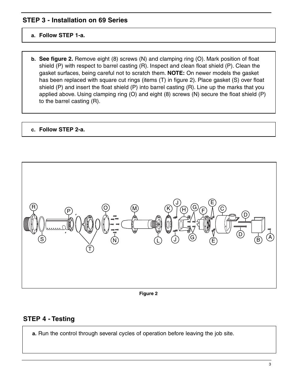 Step 3 - installation on 69 series, Step 4 - testing | Xylem MM 209D Series 6667 Replacement Mechanism User Manual | Page 3 / 4