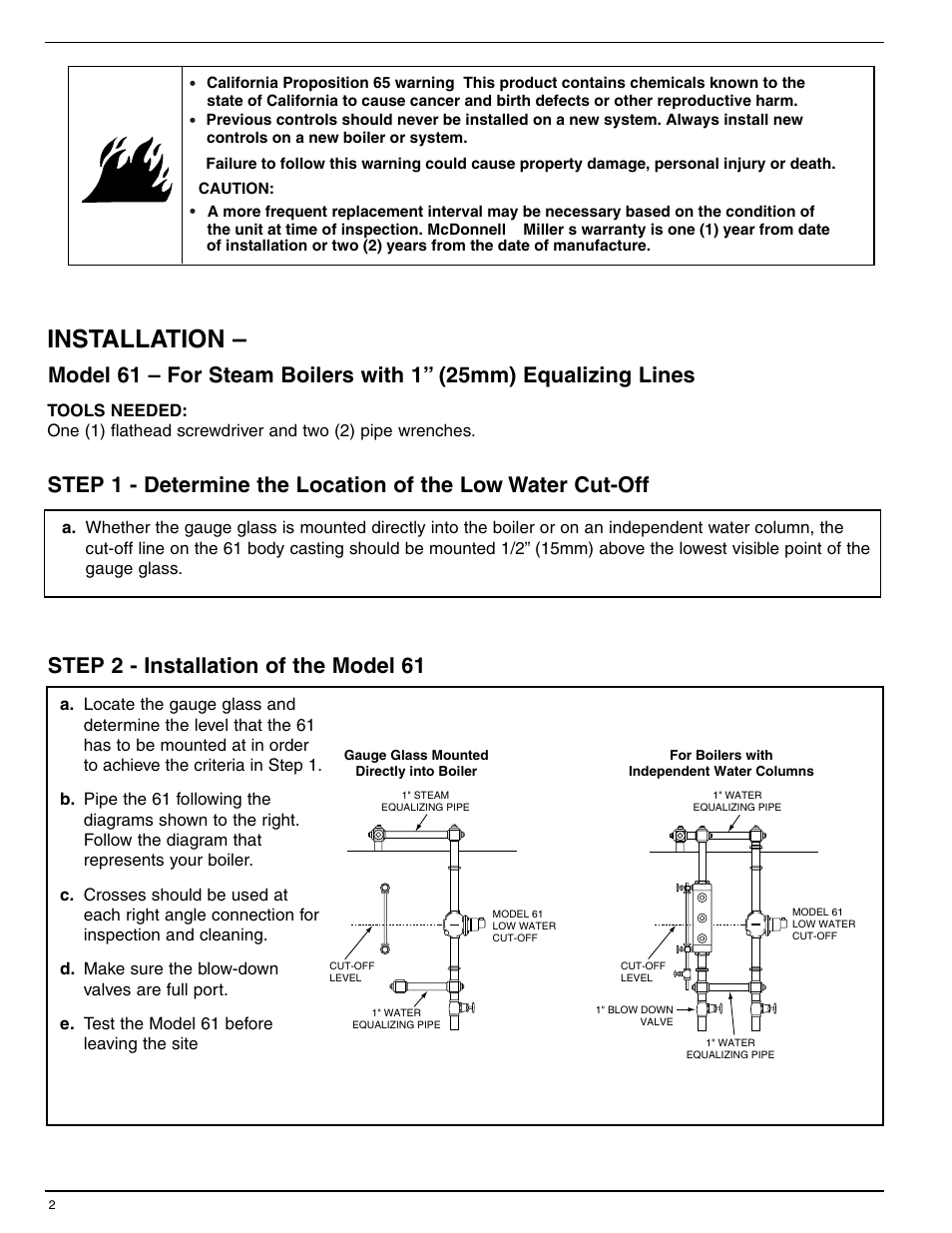 Installation | Xylem MM 214E Series 61 Low Water Cut-Off User Manual | Page 2 / 8
