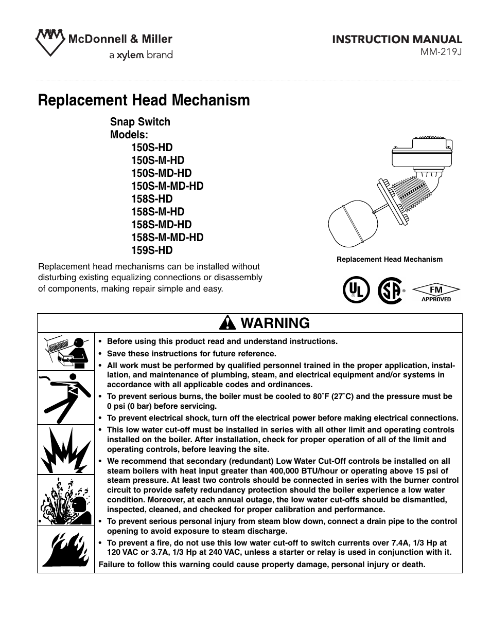 Xylem MM 219J Replacement Head Mechanism User Manual | 12 pages