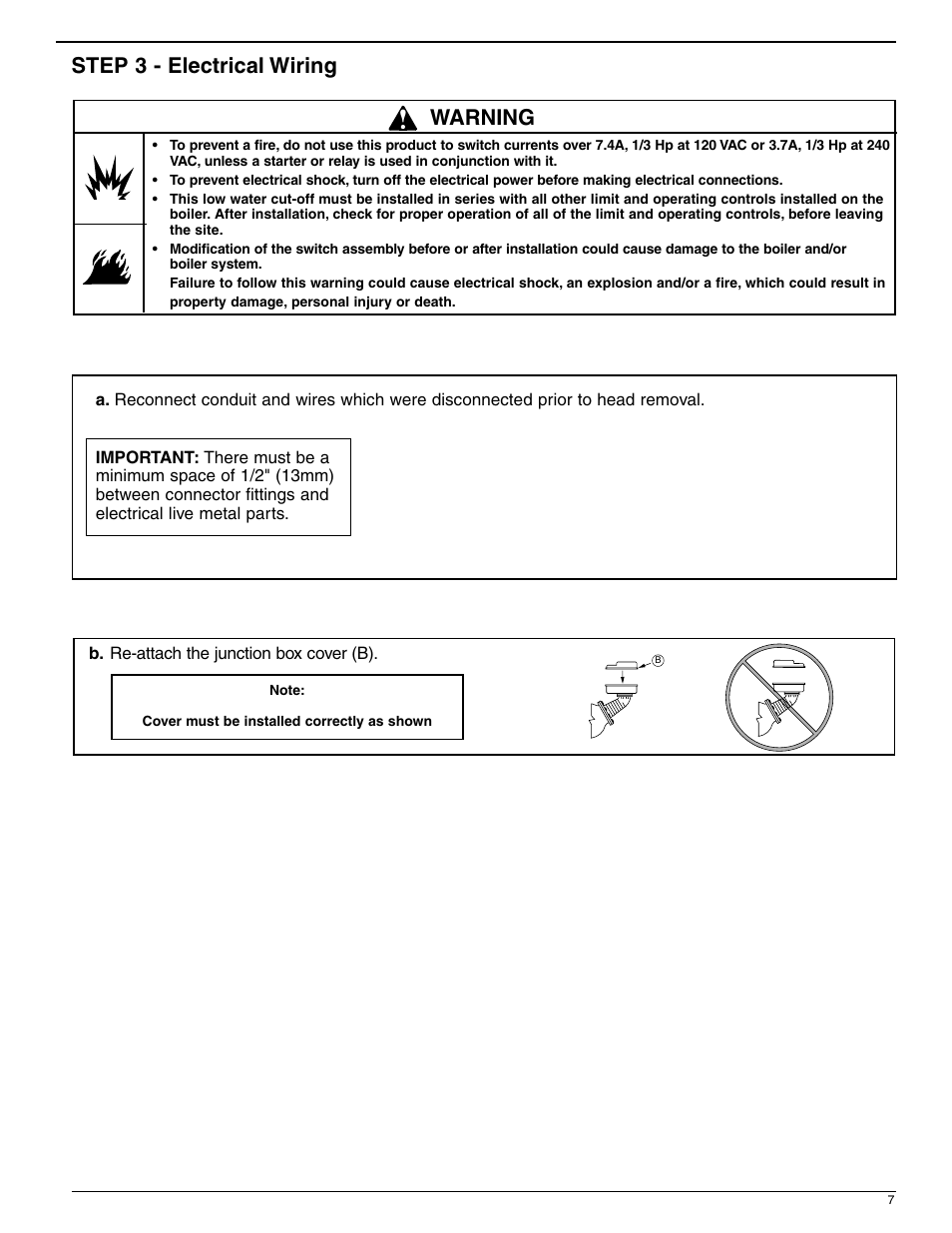 Step 3 - electrical wiring, Warning | Xylem MM 219J Replacement Head Mechanism User Manual | Page 7 / 12