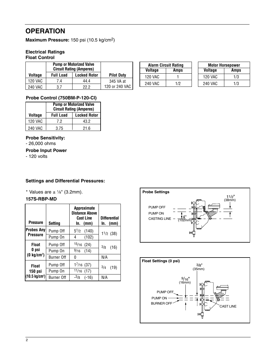 Operation | Xylem MM 221G Models 157S RBP MD Low Water Cut-Offs/Pump Controllers User Manual | Page 2 / 8