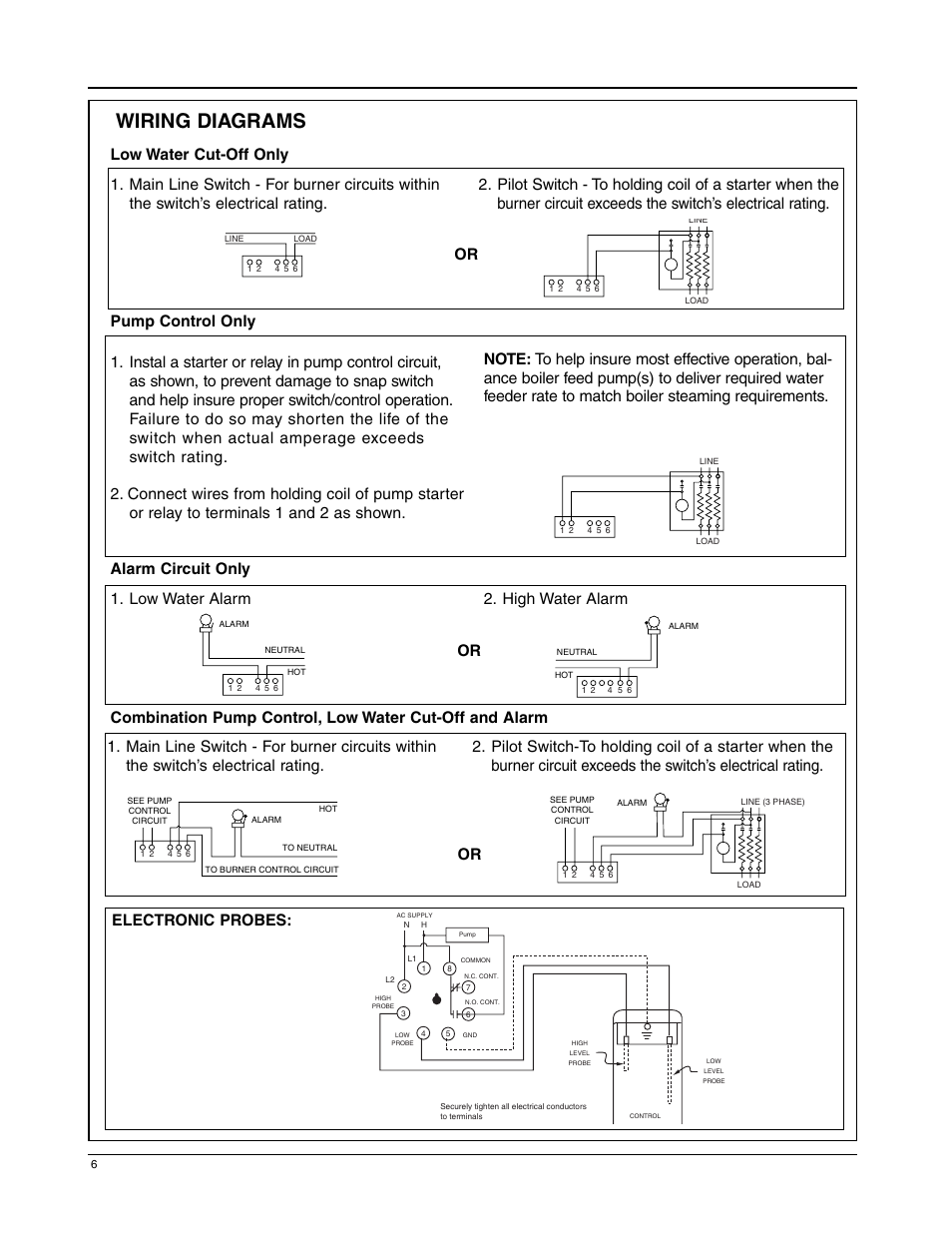 Wiring diagrams, Electronic probes | Xylem MM 221G Models 157S RBP MD Low Water Cut-Offs/Pump Controllers User Manual | Page 6 / 8