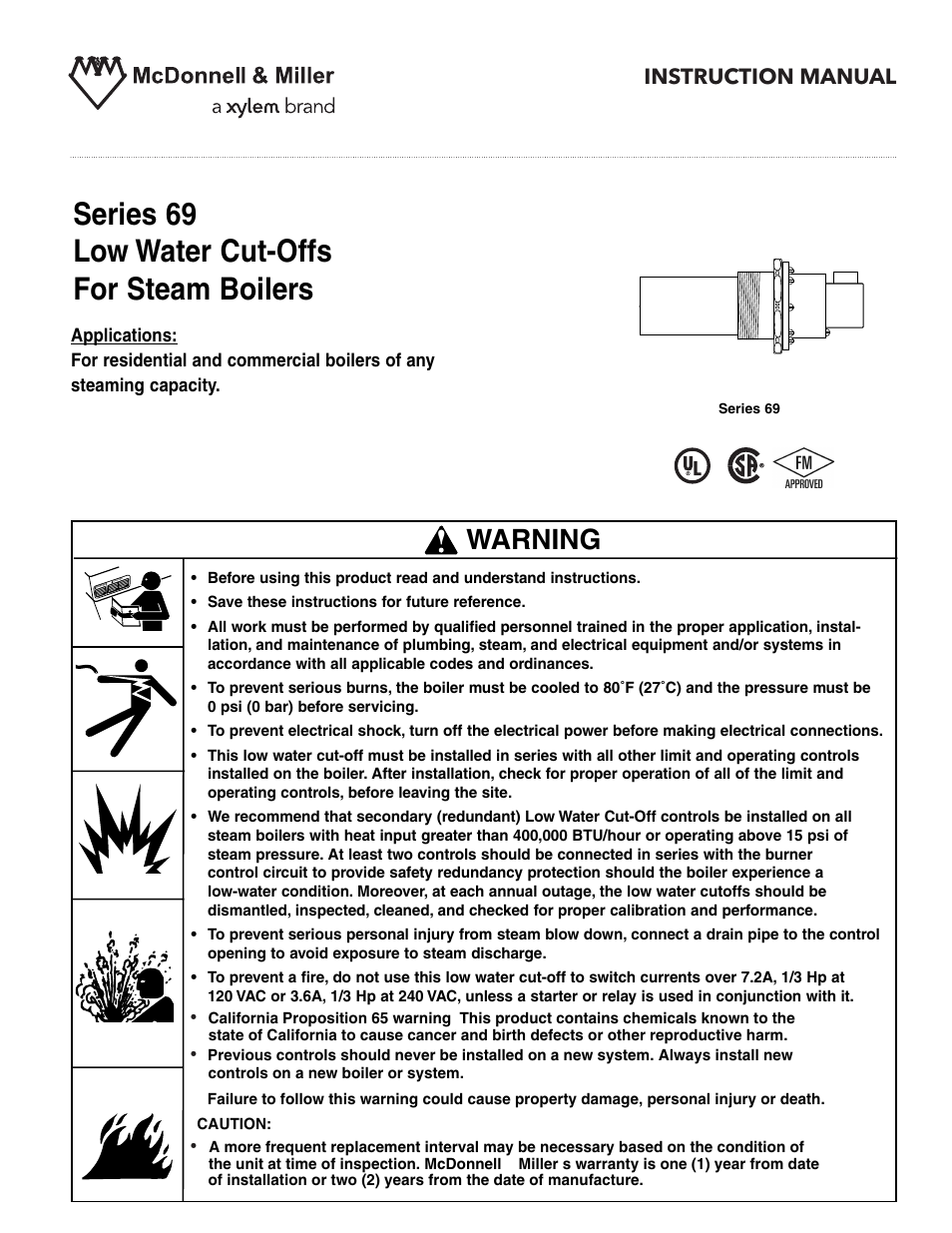 Xylem MM 226C Series 69 Low Water Cut-Offs For Steam Boilers User Manual | 8 pages