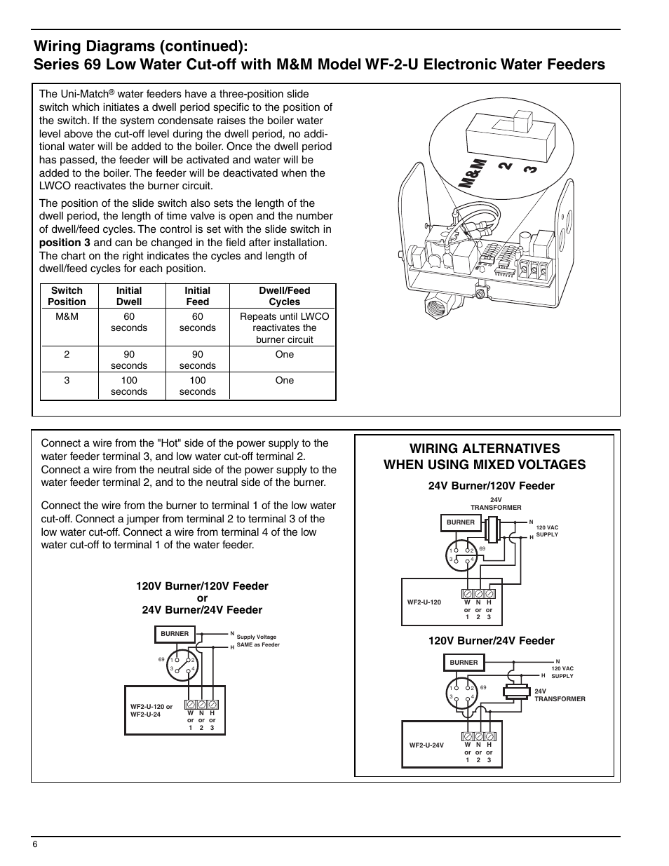 M&m 2 3, Wiring alternatives when using mixed voltages, The uni-match | Xylem MM 226C Series 69 Low Water Cut-Offs For Steam Boilers User Manual | Page 6 / 8
