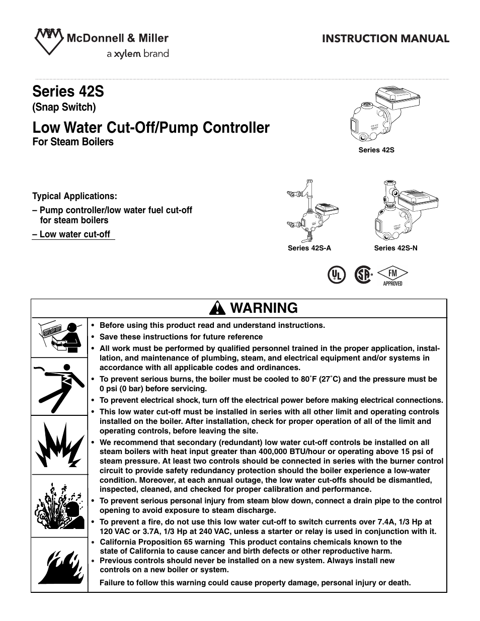 Xylem MM 231F Series 42/42S Low Water Cut-Offs/Pump Controllers User Manual | 12 pages