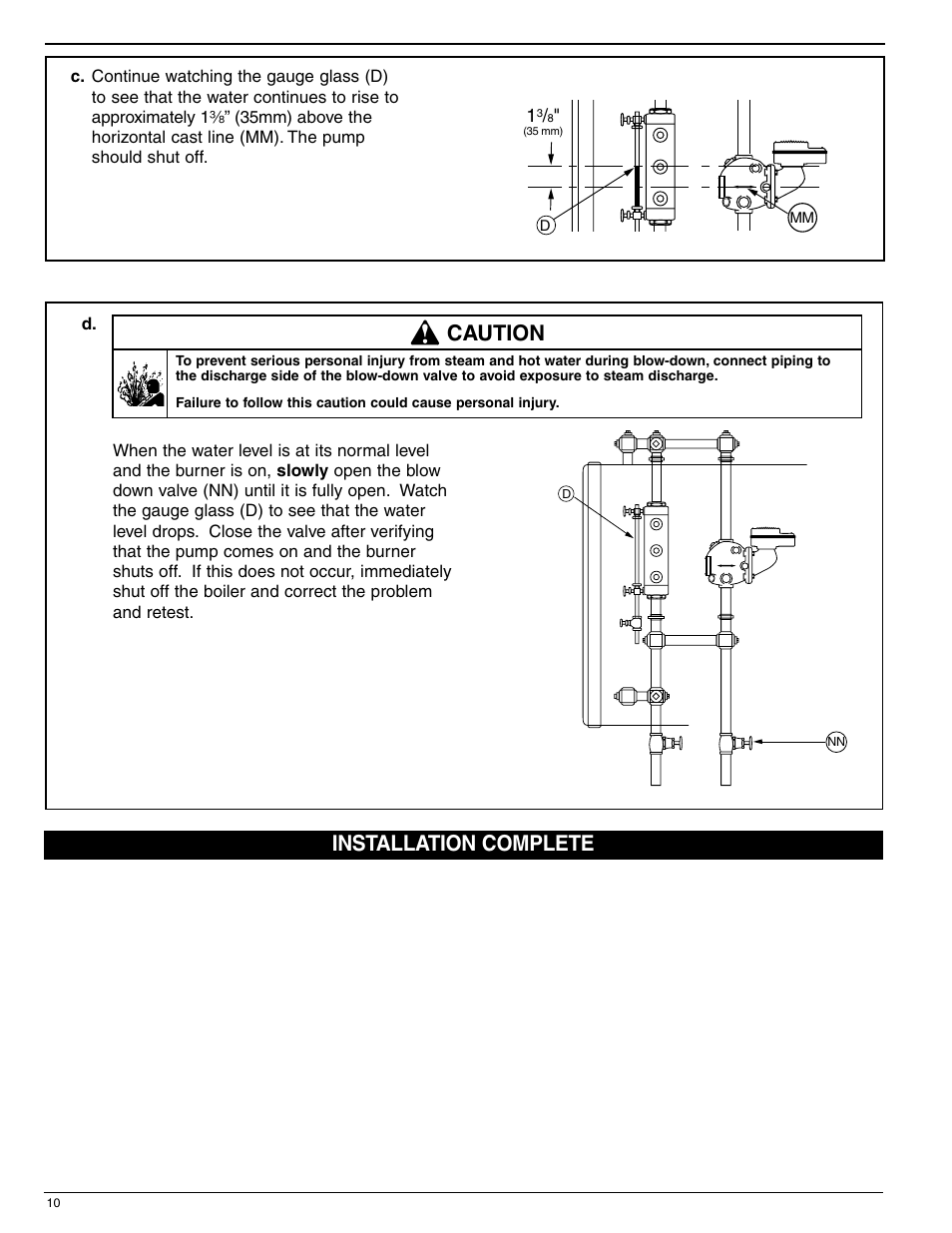 Caution, Installation complete | Xylem MM 231F Series 42/42S Low Water Cut-Offs/Pump Controllers User Manual | Page 10 / 12