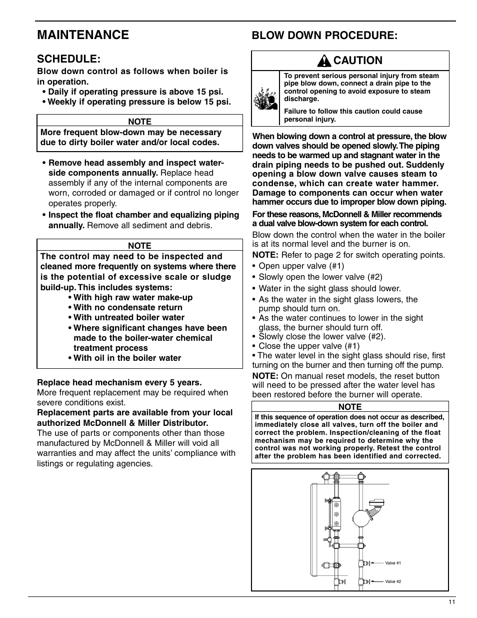 Maintenance, Schedule, Blow down procedure | Caution | Xylem MM 231F Series 42/42S Low Water Cut-Offs/Pump Controllers User Manual | Page 11 / 12