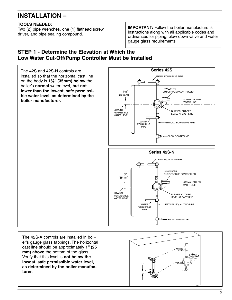 Installation, Series 42s series 42s-n | Xylem MM 231F Series 42/42S Low Water Cut-Offs/Pump Controllers User Manual | Page 3 / 12