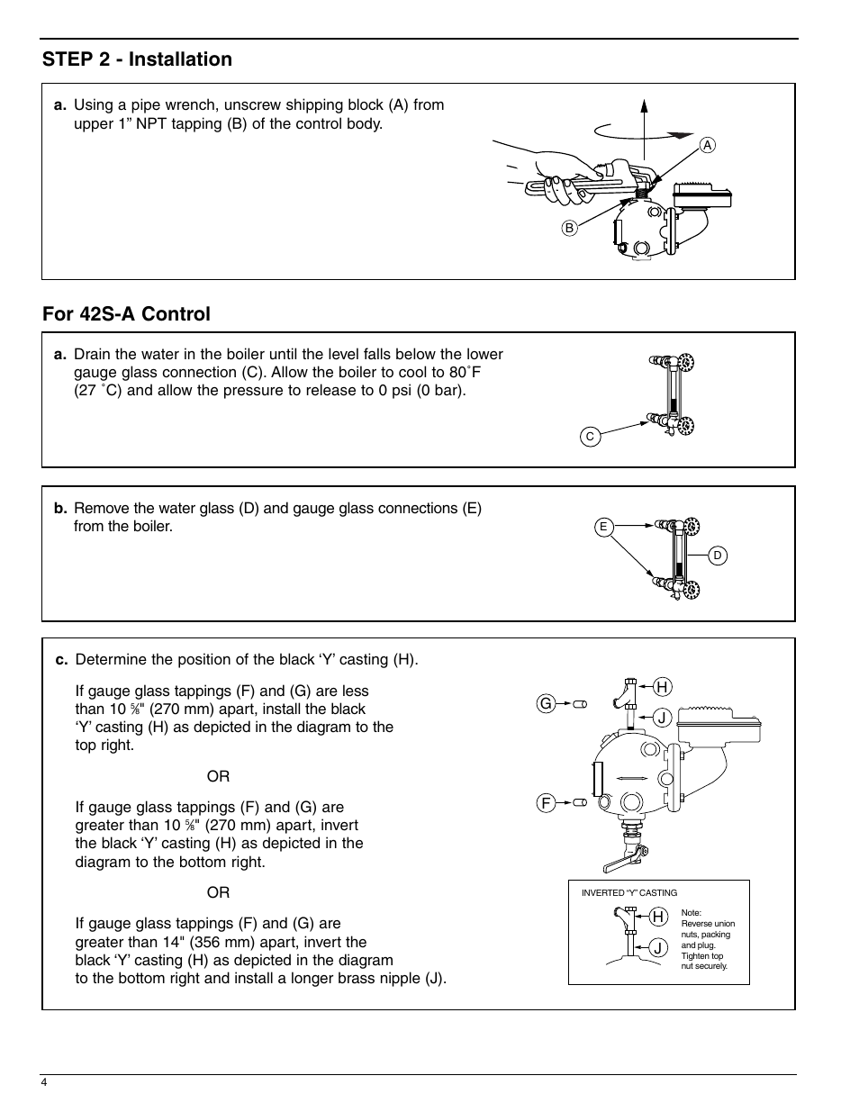For 42s-a control, Step 2 - installation | Xylem MM 231F Series 42/42S Low Water Cut-Offs/Pump Controllers User Manual | Page 4 / 12