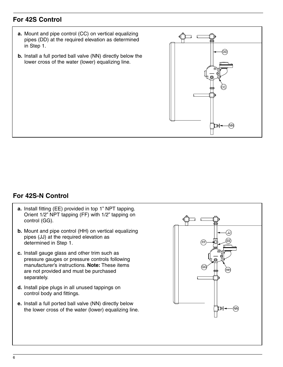 For 42s control, For 42s-n control | Xylem MM 231F Series 42/42S Low Water Cut-Offs/Pump Controllers User Manual | Page 6 / 12