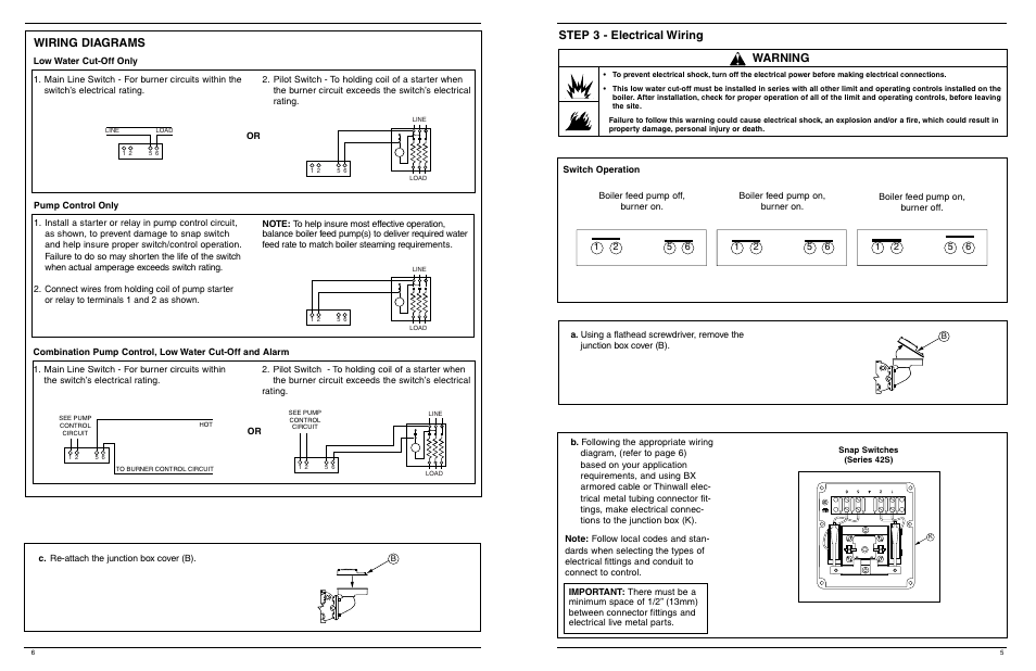 Wiring diagrams, Step 3 - electrical wiring, Warning | Xylem MM 243D Replacement Head Mechanism 42S HD User Manual | Page 5 / 8