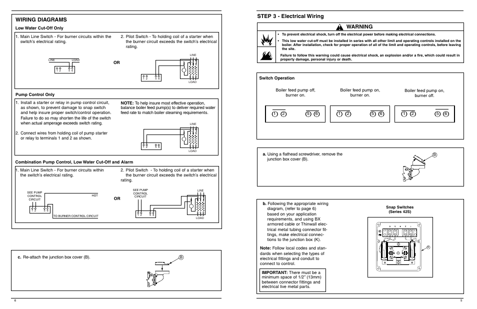 Wiring diagrams, Step 3 - electrical wiring, Warning | Xylem MM 243D Replacement Head Mechanism 42S HD User Manual | Page 6 / 8