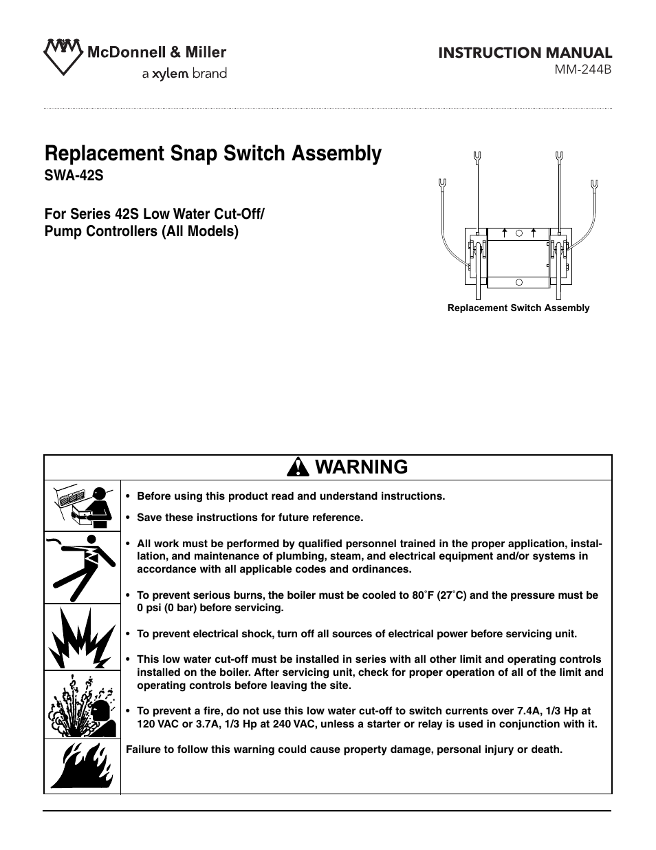 Xylem MM 244B Series 42S Replacement Snap Switch Assembly User Manual | 12 pages