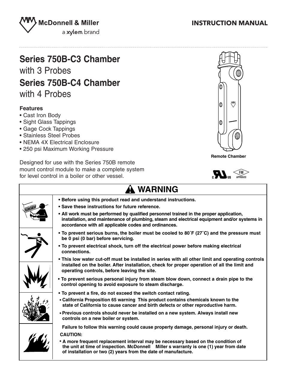 Xylem MM 251C Series 750B-C3 Chamber with 3 Probes Series 750B-C4 Chamber with 4 Probes User Manual | 4 pages
