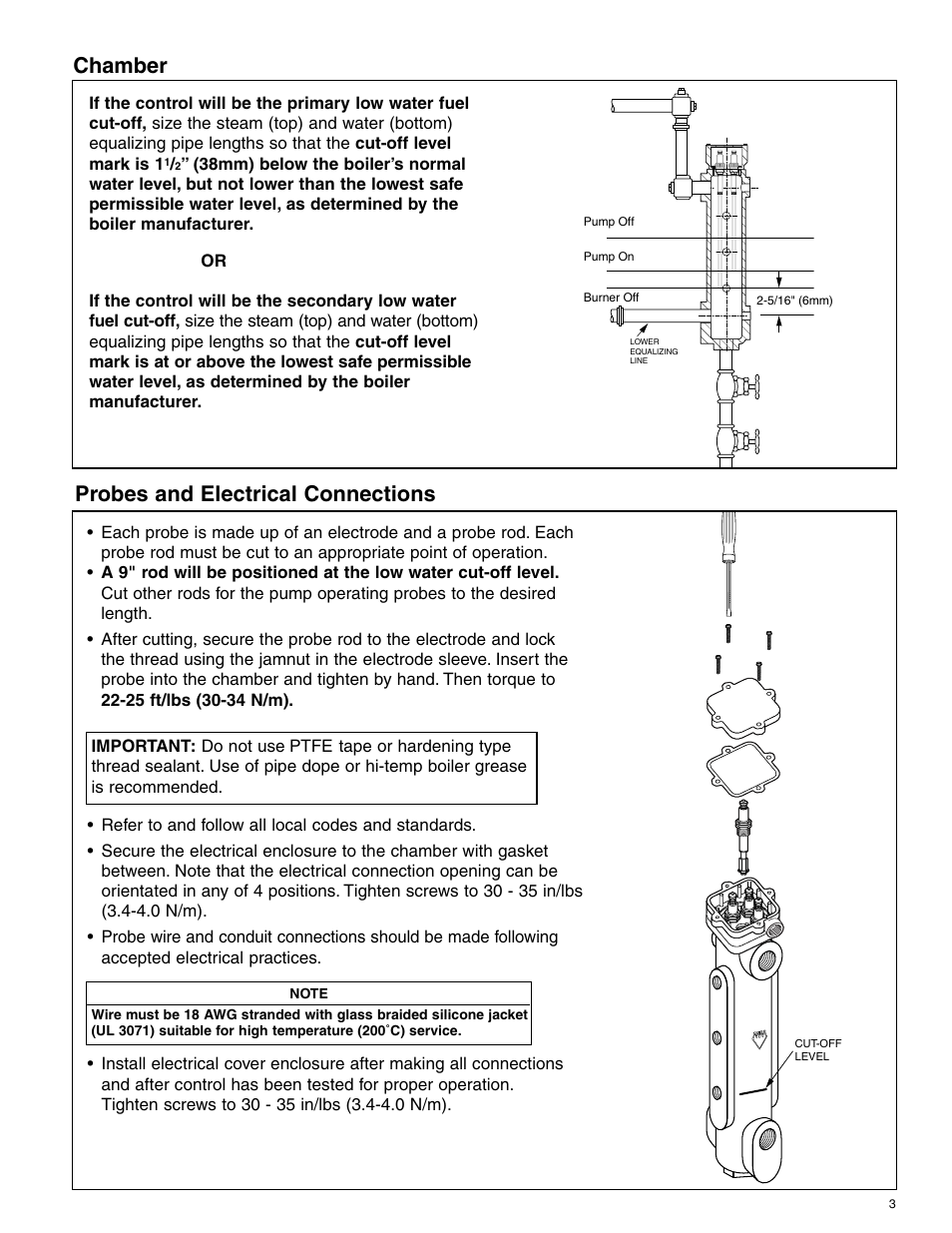 Chamber, Probes and electrical connections | Xylem MM 251C Series 750B-C3 Chamber with 3 Probes Series 750B-C4 Chamber with 4 Probes User Manual | Page 3 / 4