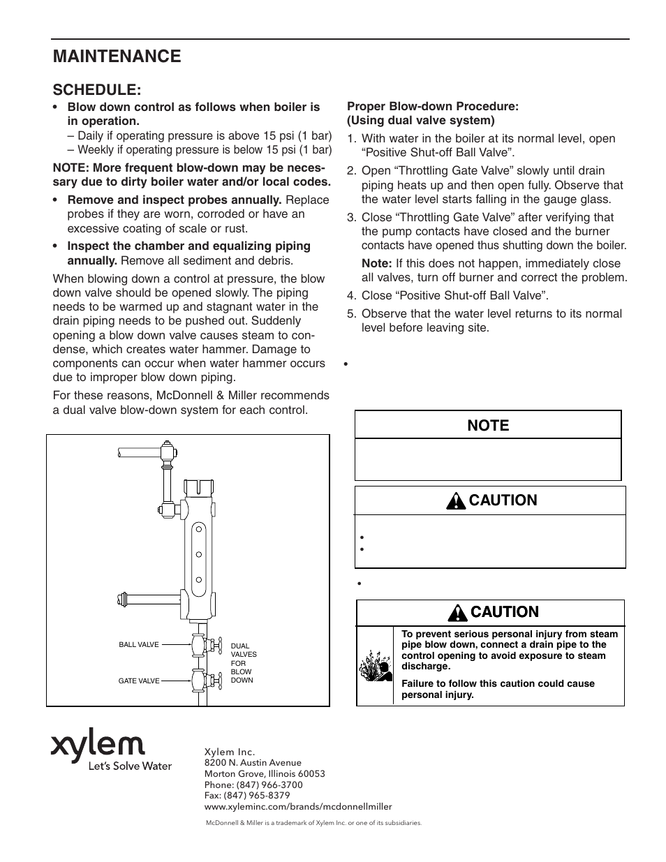 Maintenance, Schedule, Caution | Xylem MM 251C Series 750B-C3 Chamber with 3 Probes Series 750B-C4 Chamber with 4 Probes User Manual | Page 4 / 4