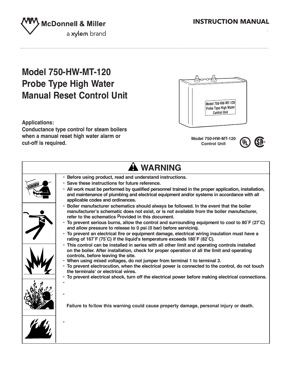 Xylem MM 273E Model 750-HW-MT-120 Probe Type High Water Manual Reset Control Unit User Manual | 8 pages