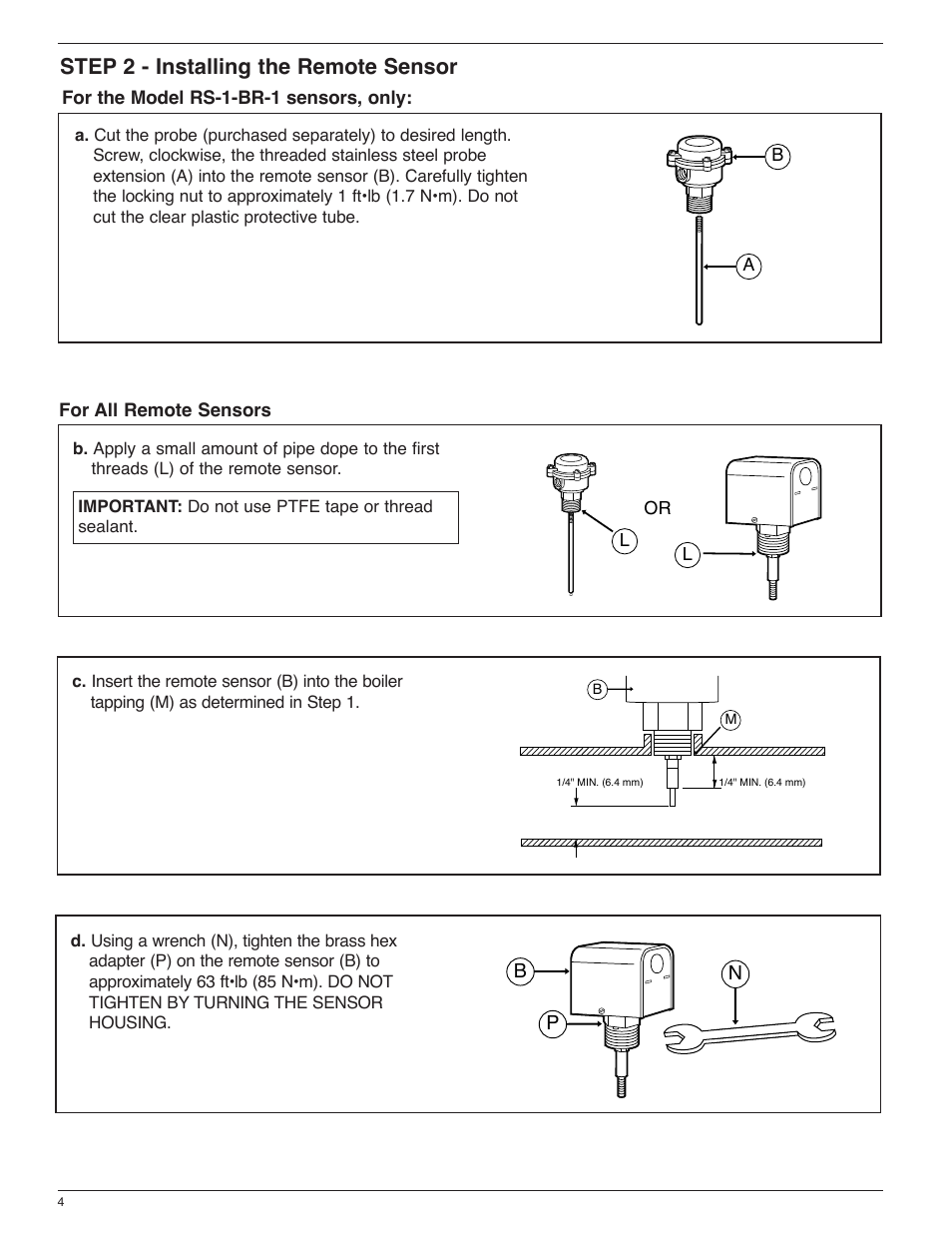 Step 2 - installing the remote sensor | Xylem MM 273E Model 750-HW-MT-120 Probe Type High Water Manual Reset Control Unit User Manual | Page 4 / 8