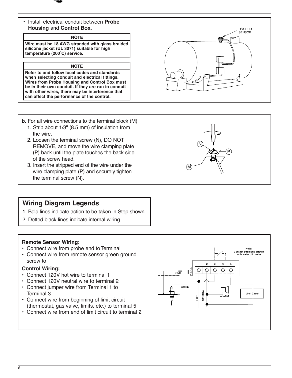 Wiring diagram legends | Xylem MM 273E Model 750-HW-MT-120 Probe Type High Water Manual Reset Control Unit User Manual | Page 6 / 8