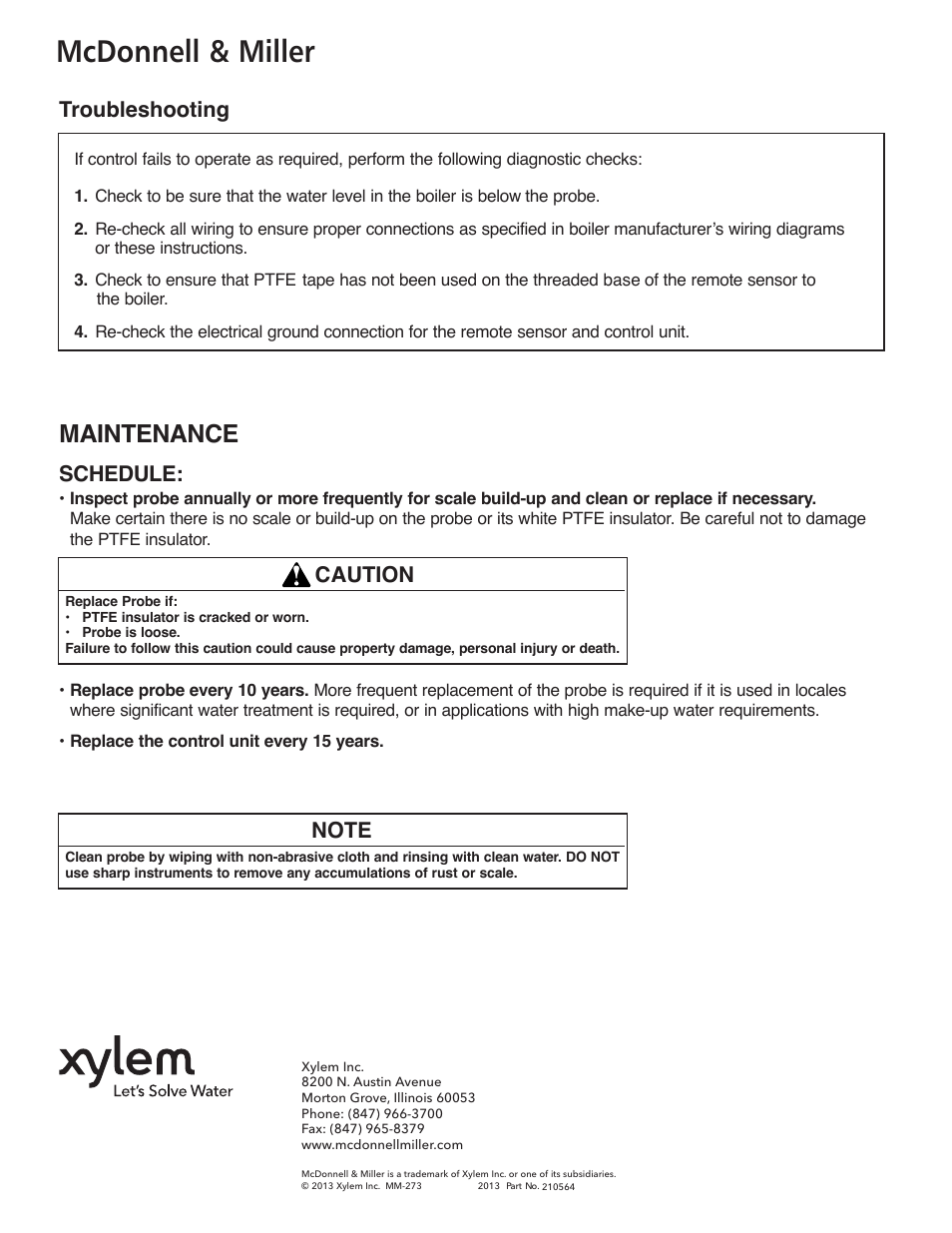 Mcdonnell & miller | Xylem MM 273E Model 750-HW-MT-120 Probe Type High Water Manual Reset Control Unit User Manual | Page 8 / 8
