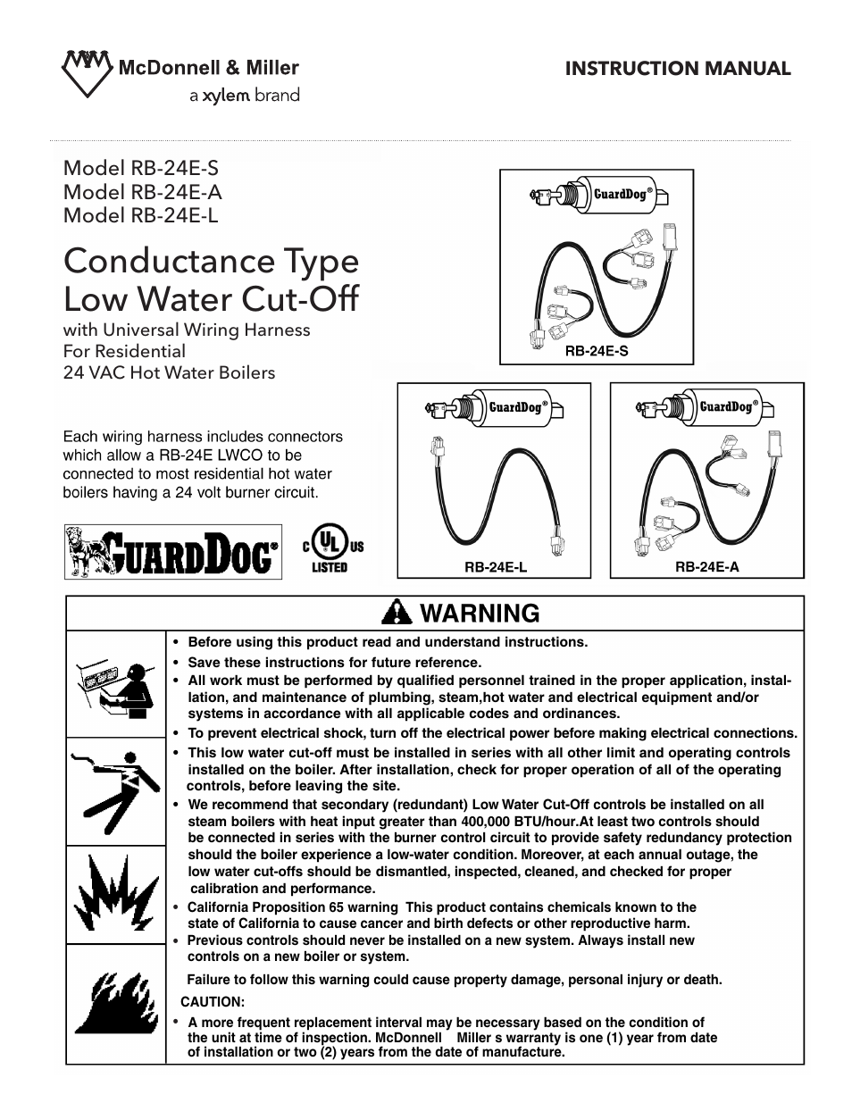 Xylem MM 277G Model RB-24E-S , Model RB-24E-A , Model RB-24E-L , Conductance Type LowWater Cut-Off User Manual | 8 pages