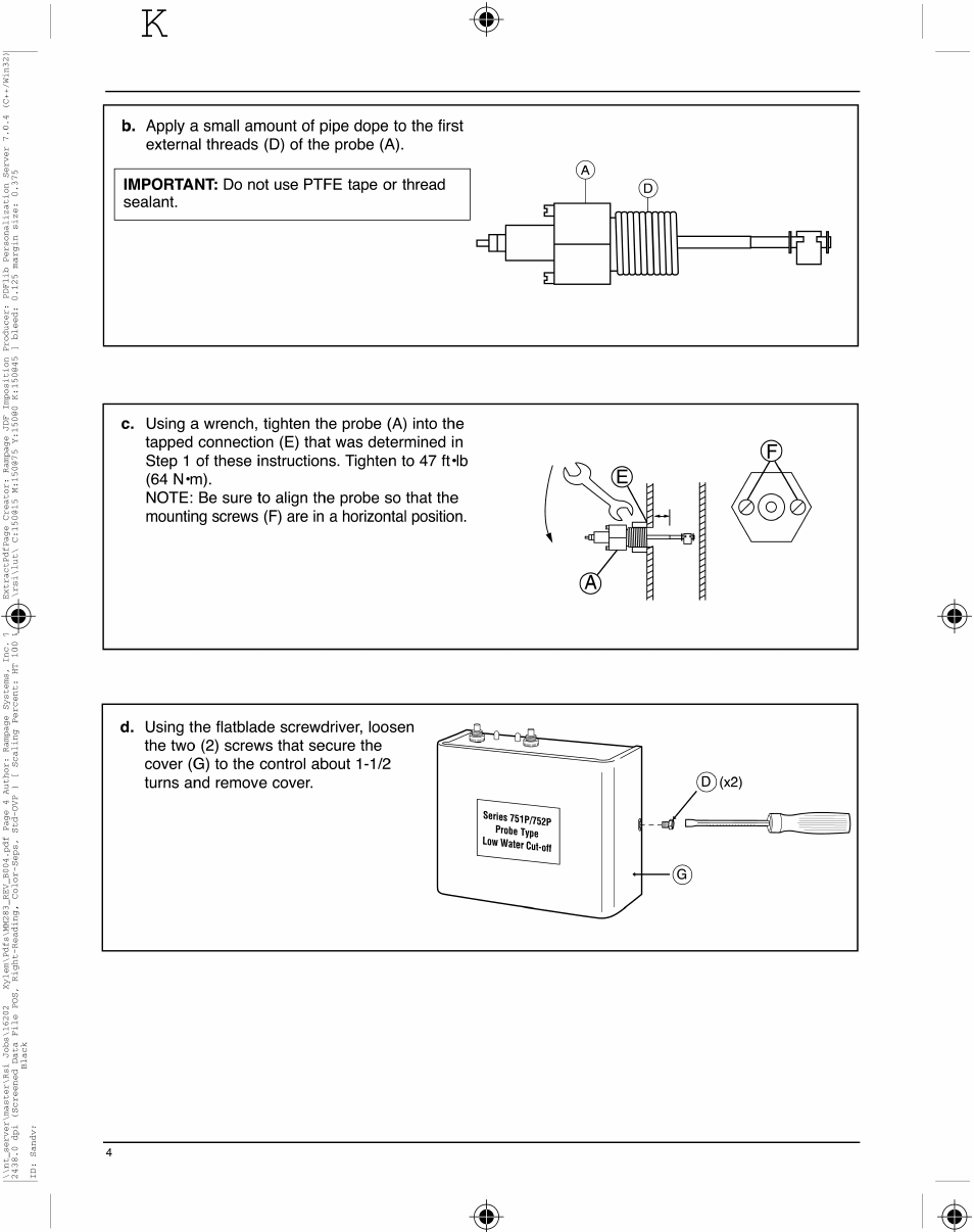Xylem MM 283D Guard Dog Series 751P and Series 752P Probe Type Low Water Cut-Off User Manual | Page 4 / 8