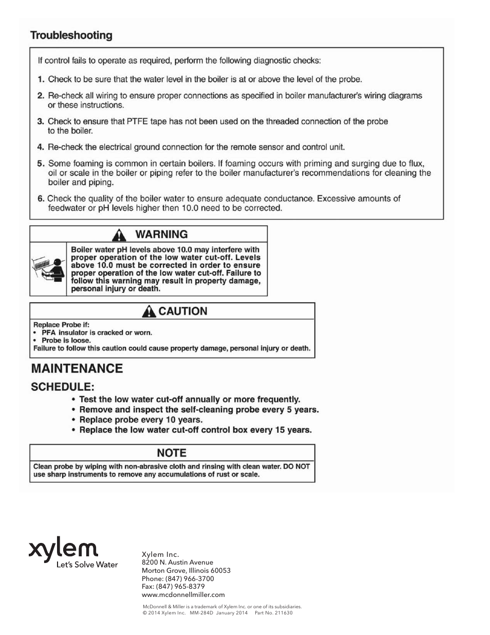 Xylem MM 284D Series PSE-800 Probe Type Low Water Cut-Off for Steam Boilers User Manual | Page 8 / 8