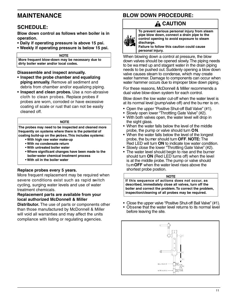 Maintenance, Schedule, Blow down procedure | Caution | Xylem MM 286B Series 1575 – Low Water Cut-Off/Pump Controller User Manual | Page 11 / 12