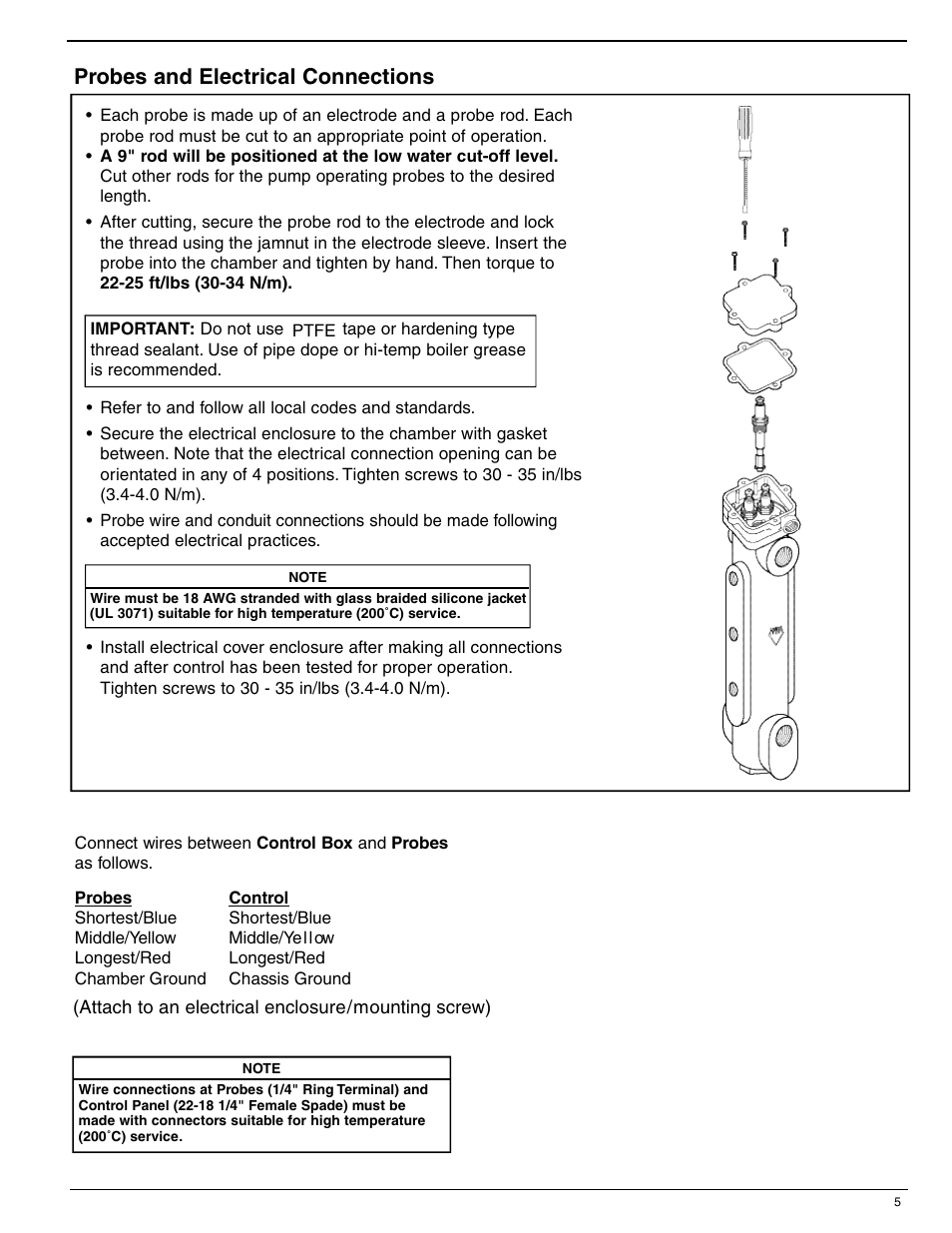 Probes and electrical connections | Xylem MM 286B Series 1575 – Low Water Cut-Off/Pump Controller User Manual | Page 5 / 12