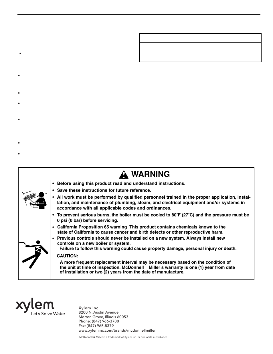 Warning, Maintenance, Schedule | Xylem MM 301C Model 551S Water Feeder User Manual | Page 3 / 3