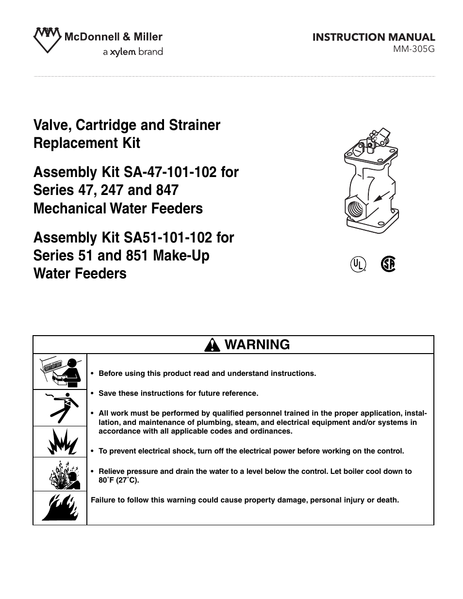 Xylem MM 305G Valve, Cartridge and Strainer Replacement Kit SA-47-101-102, SA51-101-102 User Manual | 4 pages