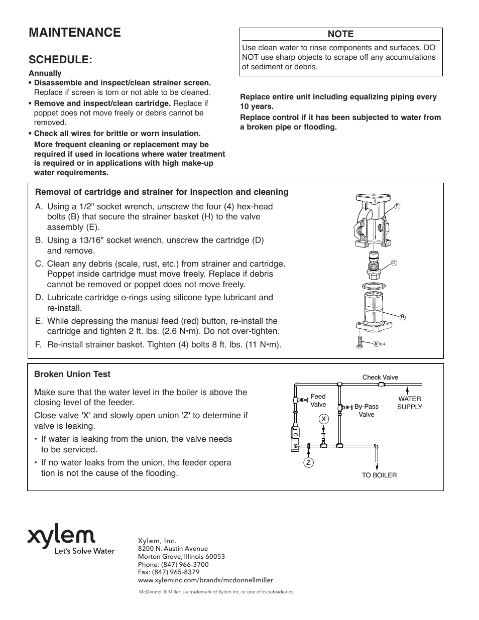 Maintenance, Schedule | Xylem MM 307H Series 101-A Electric Water Feeder User Manual | Page 8 / 8