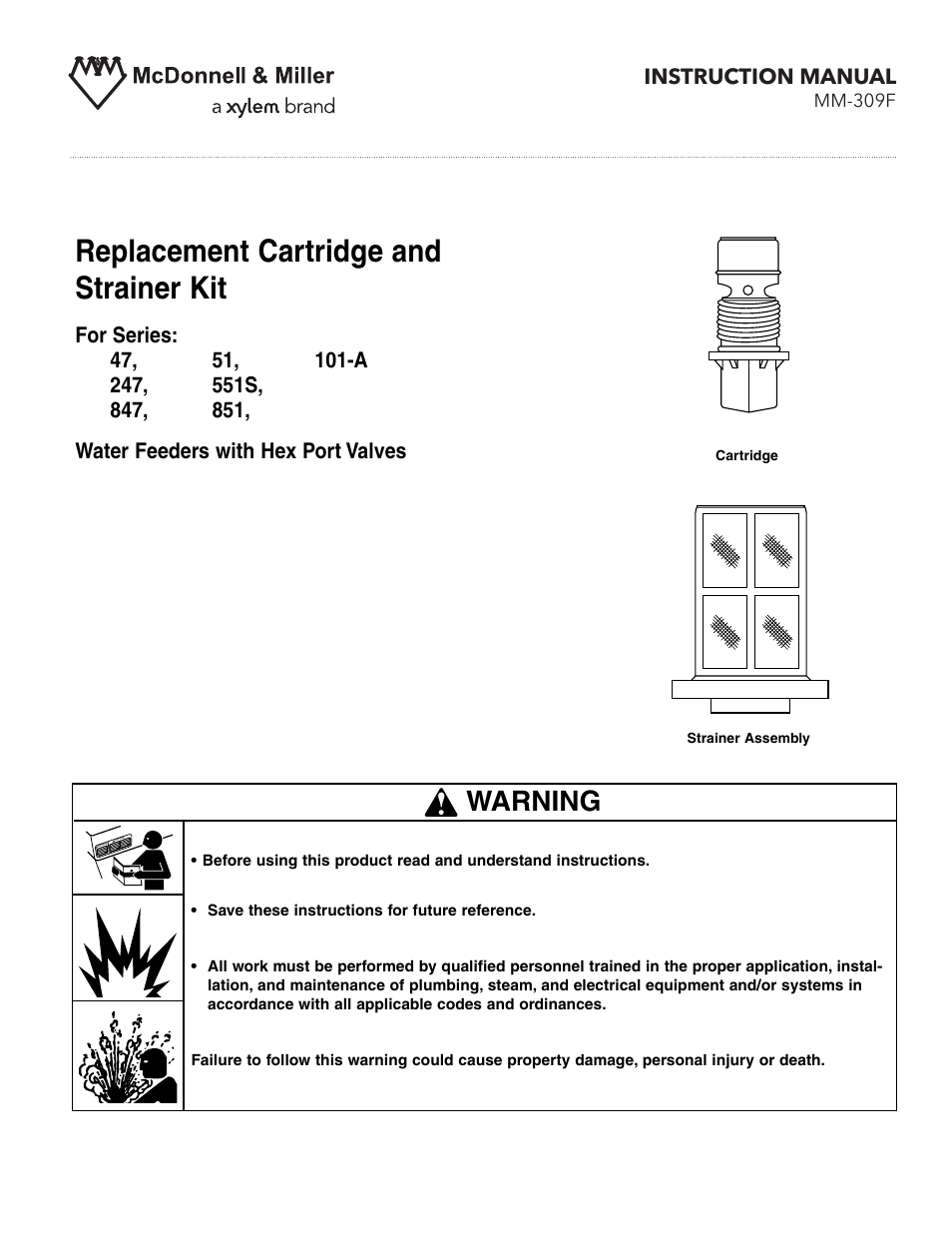 Xylem MM 309F Replacement Cartridge and Strainer Kit Water Feeders with Hex Port Valves User Manual | 4 pages