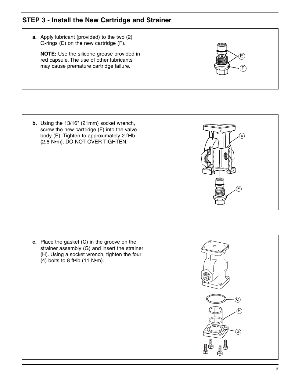 Step 3 - install the new cartridge and strainer | Xylem MM 309F Replacement Cartridge and Strainer Kit Water Feeders with Hex Port Valves User Manual | Page 3 / 4