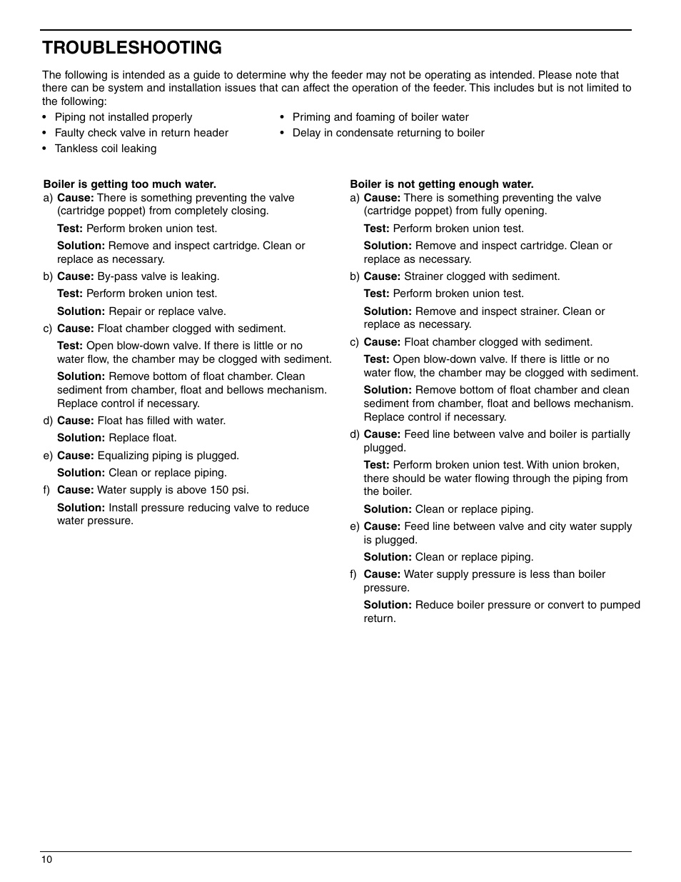 Troubleshooting | Xylem MM 316E Series 47 and 247 Mechanical Water Feeders User Manual | Page 10 / 12