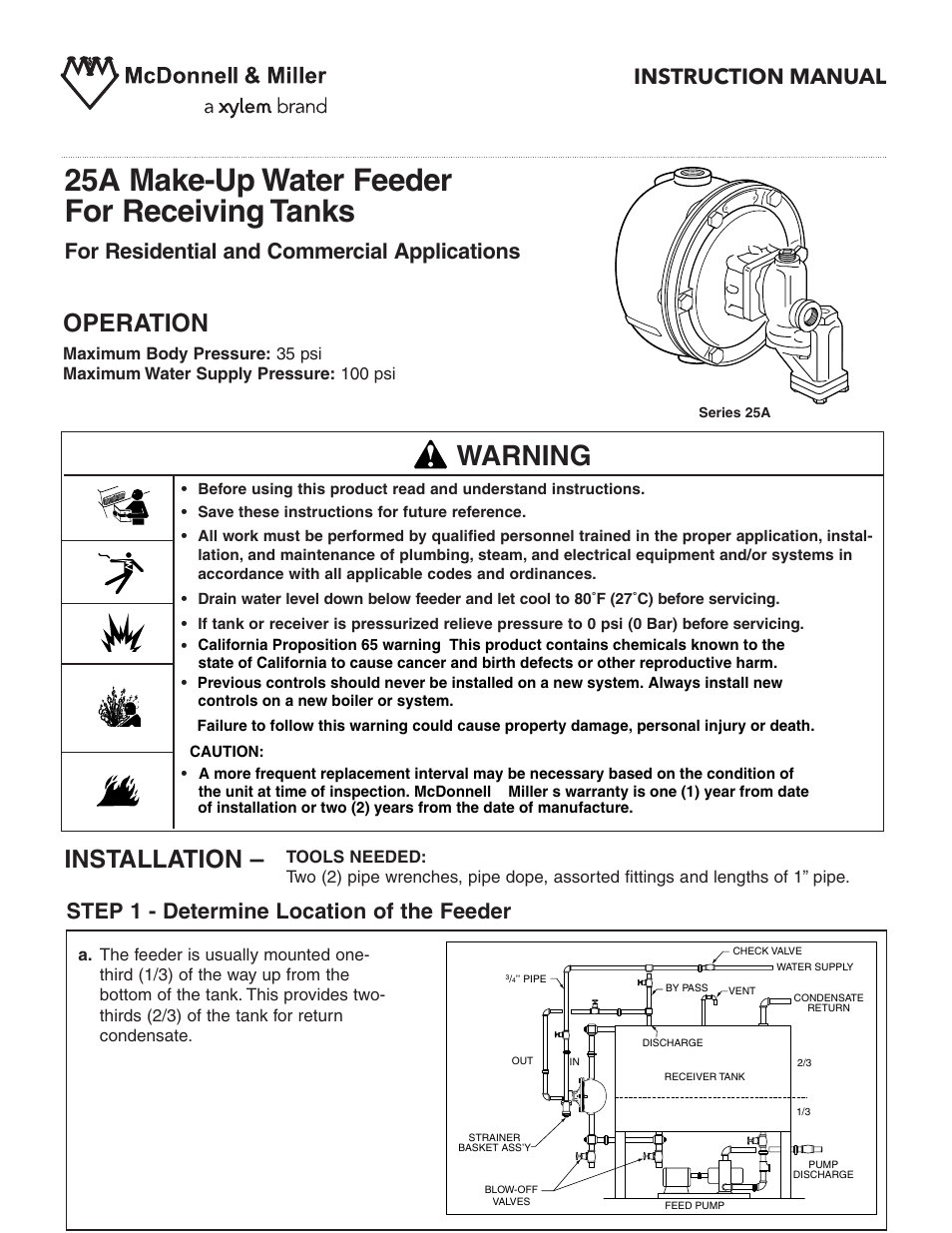 Xylem MM 318C 25A Make-up Water Feeders for Receiving Tanks User Manual | 2 pages
