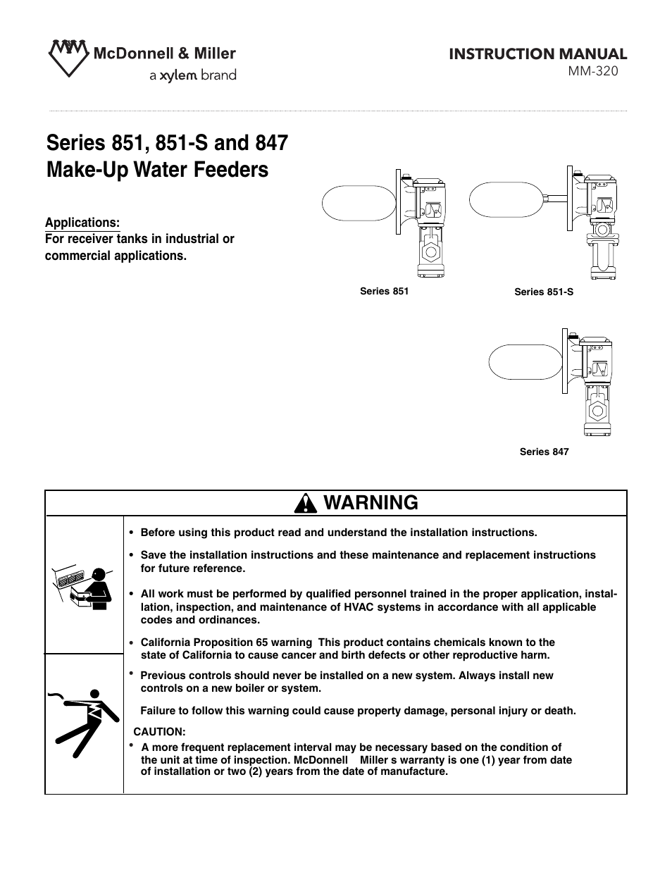 Xylem MM 320C Series 851, 851 2 and 847 Make-up Water Feeders User Manual | 4 pages