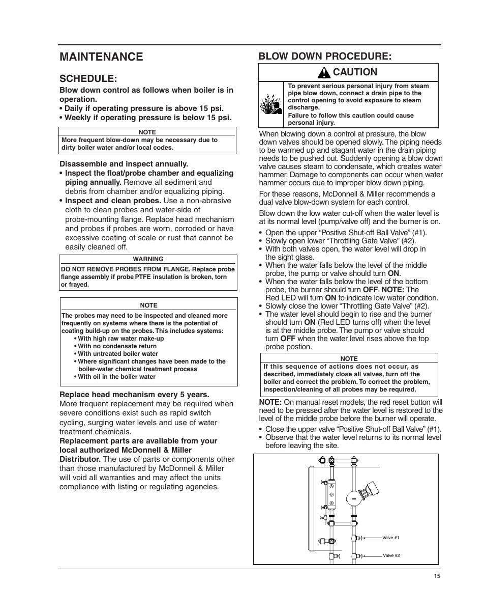 Maintenance, Schedule, Blow down procedure | Caution | Xylem MM 415C Replacement Head Mechanism 150E HD User Manual | Page 15 / 16