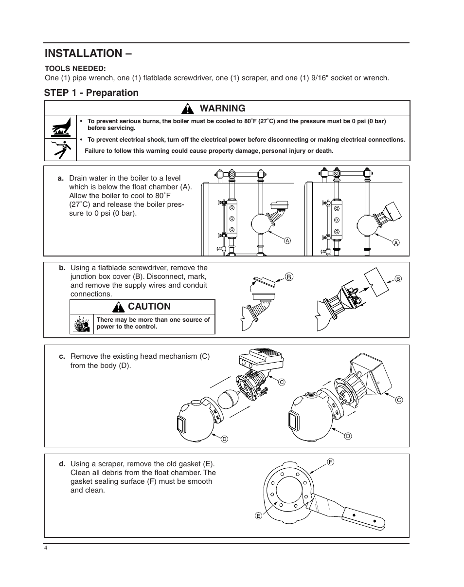 Installation, Step 1 - preparation, Warning | Caution | Xylem MM 415C Replacement Head Mechanism 150E HD User Manual | Page 4 / 16
