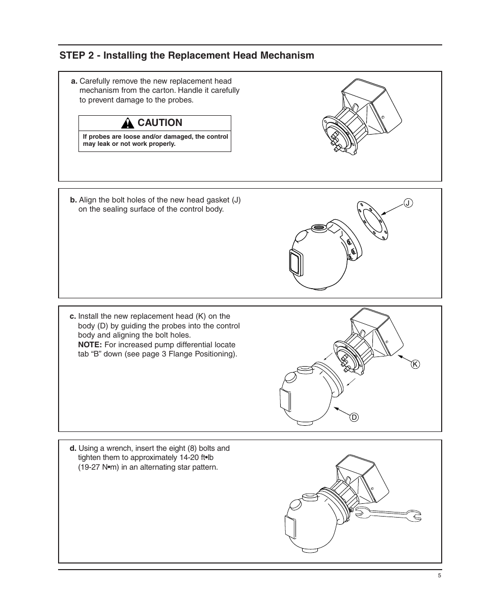 Caution, Step 2 - installing the replacement head mechanism | Xylem MM 415C Replacement Head Mechanism 150E HD User Manual | Page 5 / 16