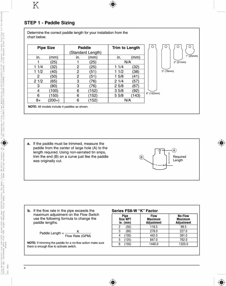 Xylem MM 600K Series FS8-W General Purpose Liquid Flow Switch User Manual | Page 4 / 8