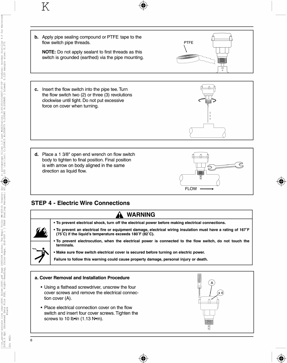 Xylem MM 600K Series FS8-W General Purpose Liquid Flow Switch User Manual | Page 6 / 8