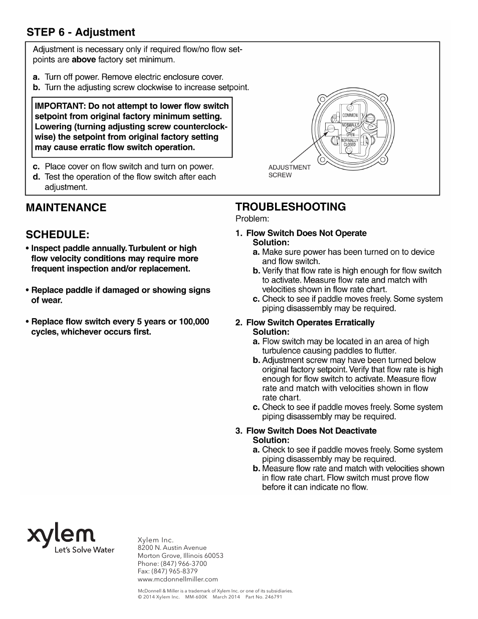 Xylem MM 600K Series FS8-W General Purpose Liquid Flow Switch User Manual | Page 8 / 8