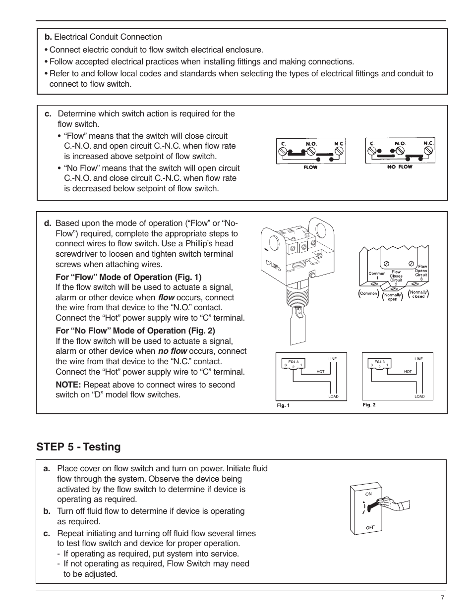 Step 5 - testing | Xylem MM 601H Series FS4-3 General Purpose Liquid Flow Switch User Manual | Page 7 / 8