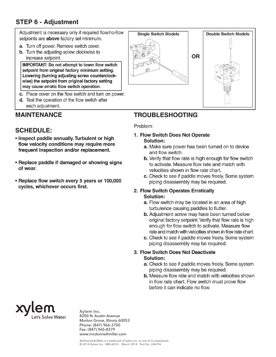 Xylem MM 601H Series FS4-3 General Purpose Liquid Flow Switch User Manual | Page 8 / 8