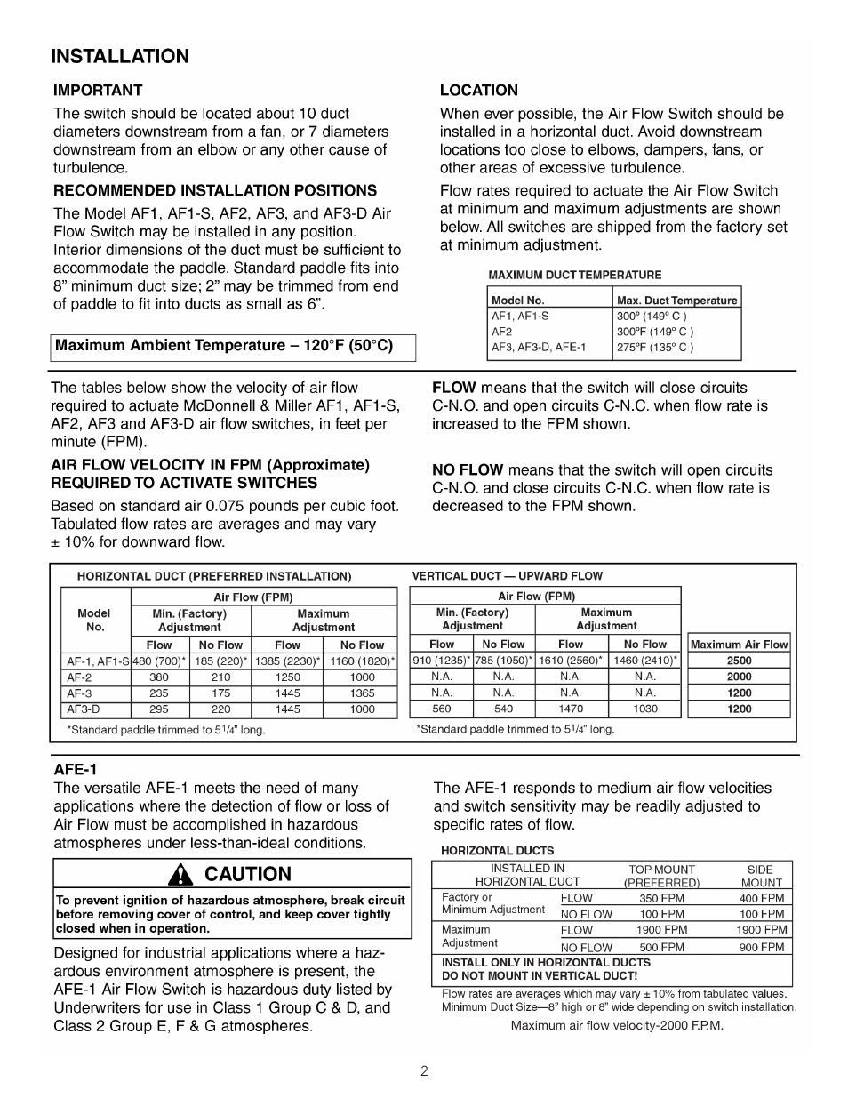 Xylem MM 605E Air Flow Switches User Manual | Page 2 / 4